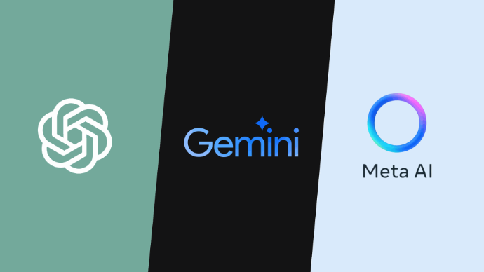 Visual comparison of Meta AI, ChatGPT, and Google Gemini features in 2025