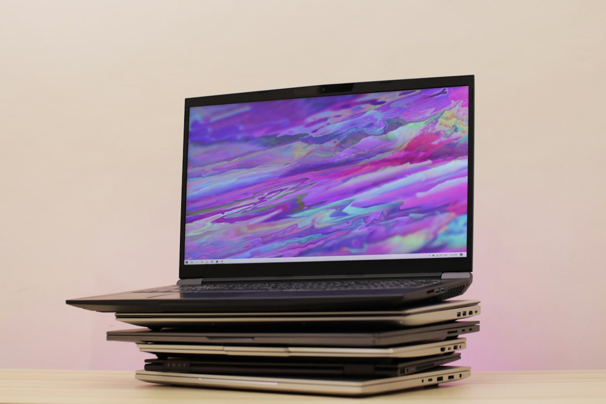 A stack of laptops