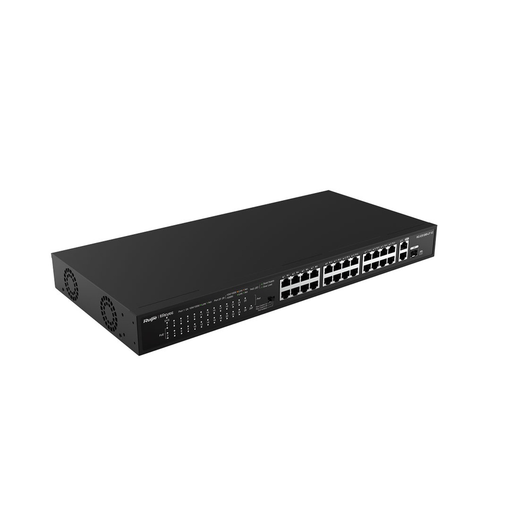 Ruijie Rayee RG-ES126S-LP V2 24-Port 10/100 Mbps PoE+ With 2-Port Gigabit (1-Port Combo SFP) Unmanaged Switch