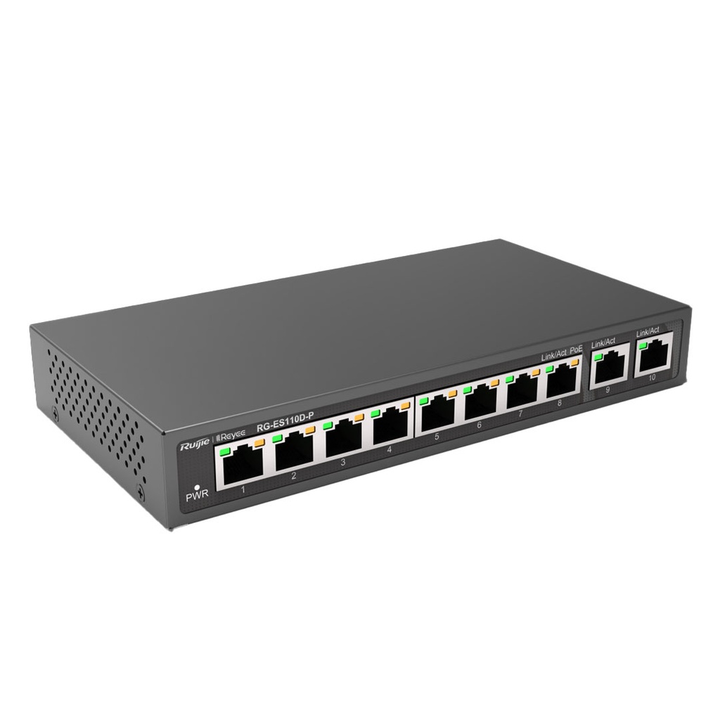 Ruijie Reyee RG-ES110D-P 8-Port 10/100 Mbps PoE+ With 2-Port Gigabit Unmanaged Switch