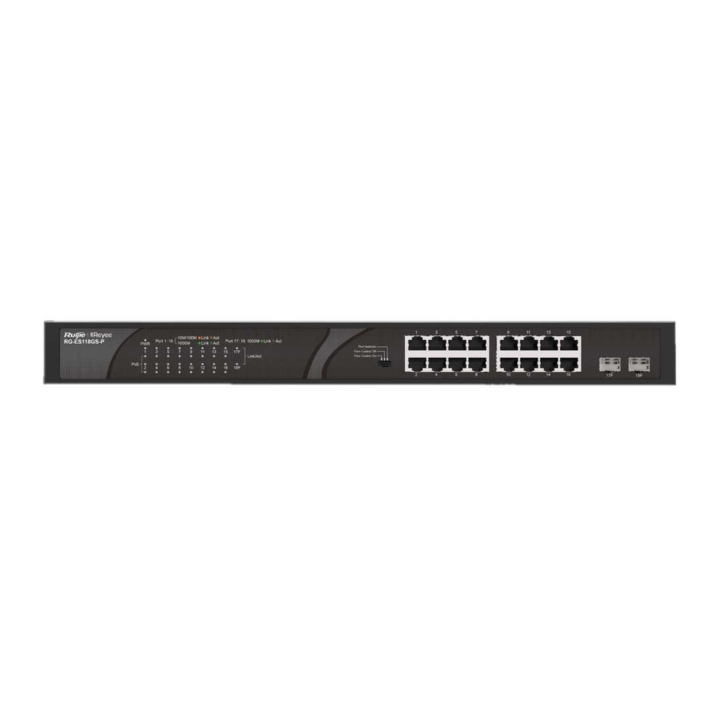 Ruijie Reyee RG-ES118GS-P 16-Port 10/100/1000Mbps PoE With 2-Port SFP Unmanaged Switch