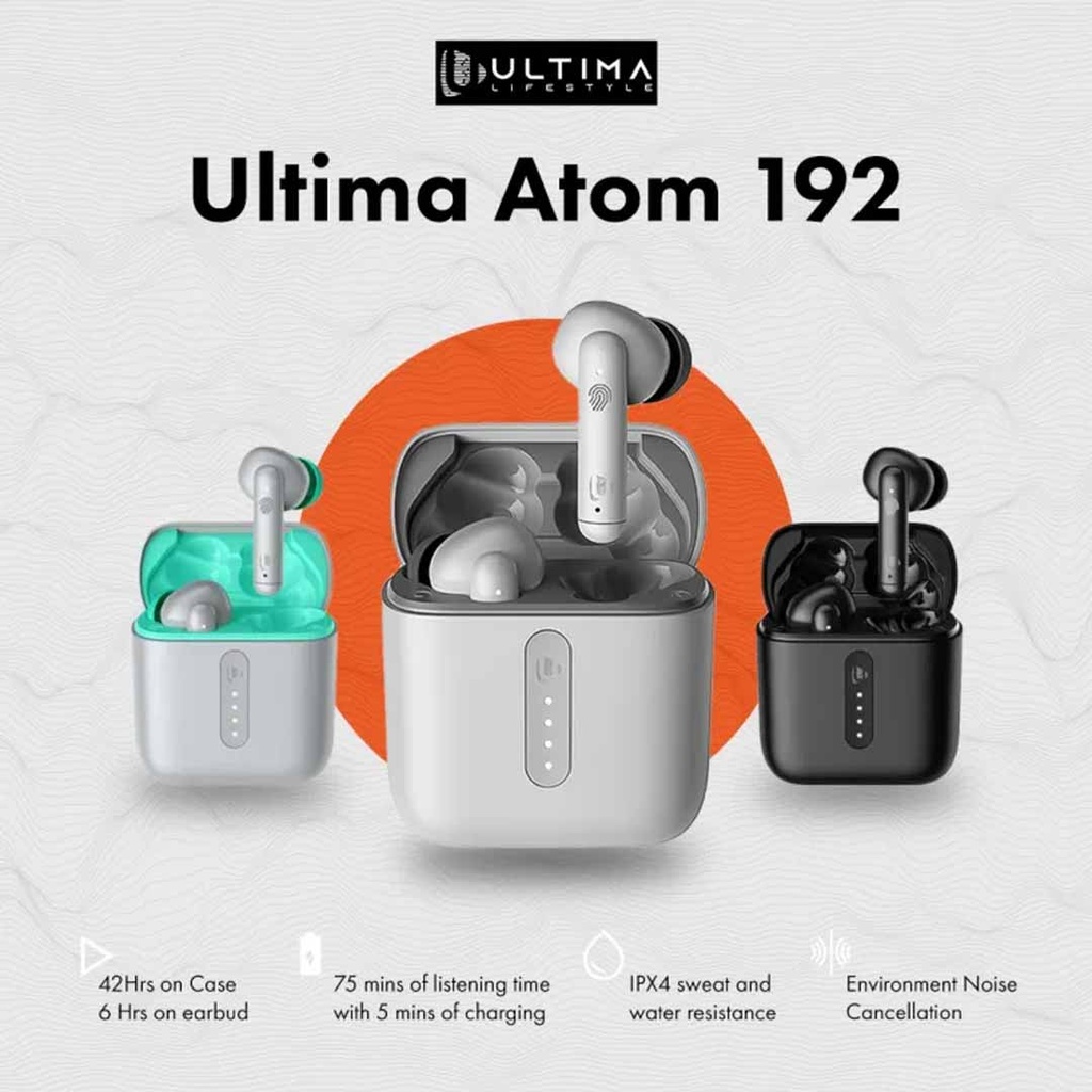 Ultima Atom 192 Bluetooth Truly Wireless Earbuds With Mic, 42H Playtime, Beast Mode For Gaming, Asap Charge, Ipx4