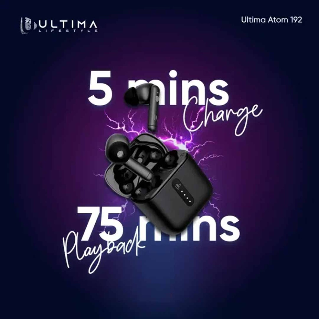 Ultima Atom 192 Bluetooth Truly Wireless Earbuds With Mic, 42H Playtime, Beast Mode For Gaming, Asap Charge, Ipx4