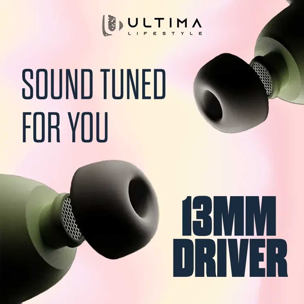 Ultima Atom 820 Earbuds With 25Hrs Playtime | Fast Charging | 13MM Drivers | IPX5 Sweat Proof | ENC Noise Cancellation Bluetooth Wireless Earbuds