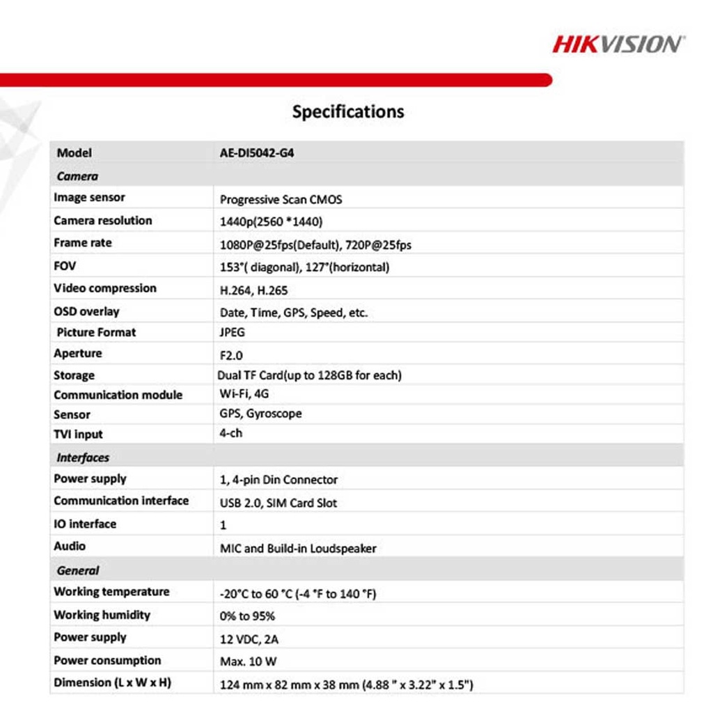 Hikvision AE-DI5042-G4 Dashcam