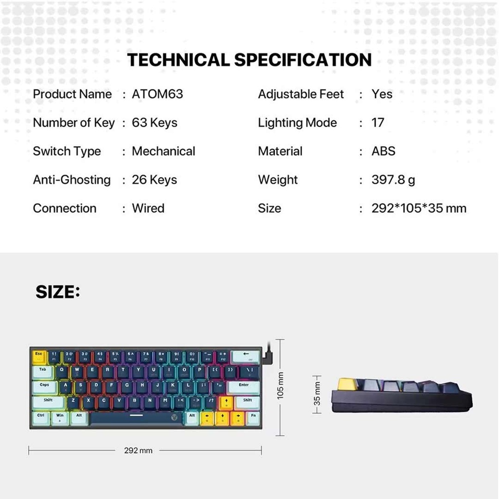 Fantech ATOM 63 MK874v2  Mechanical Keyboard