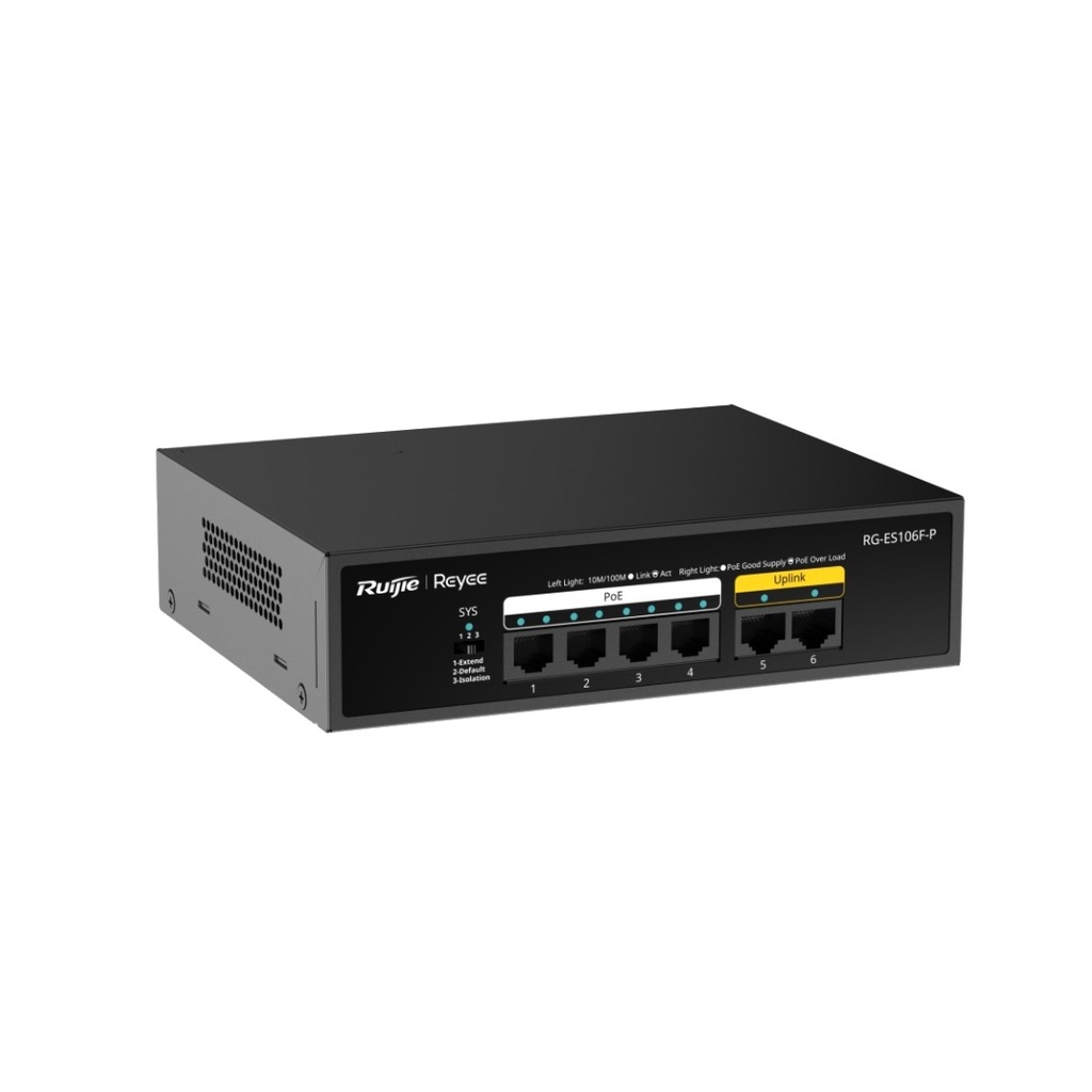 Ruijie Reyee RG-ES106F-P 4-Port 10/100mbps POE With 2-Port FE Unmanaged Metal Switch