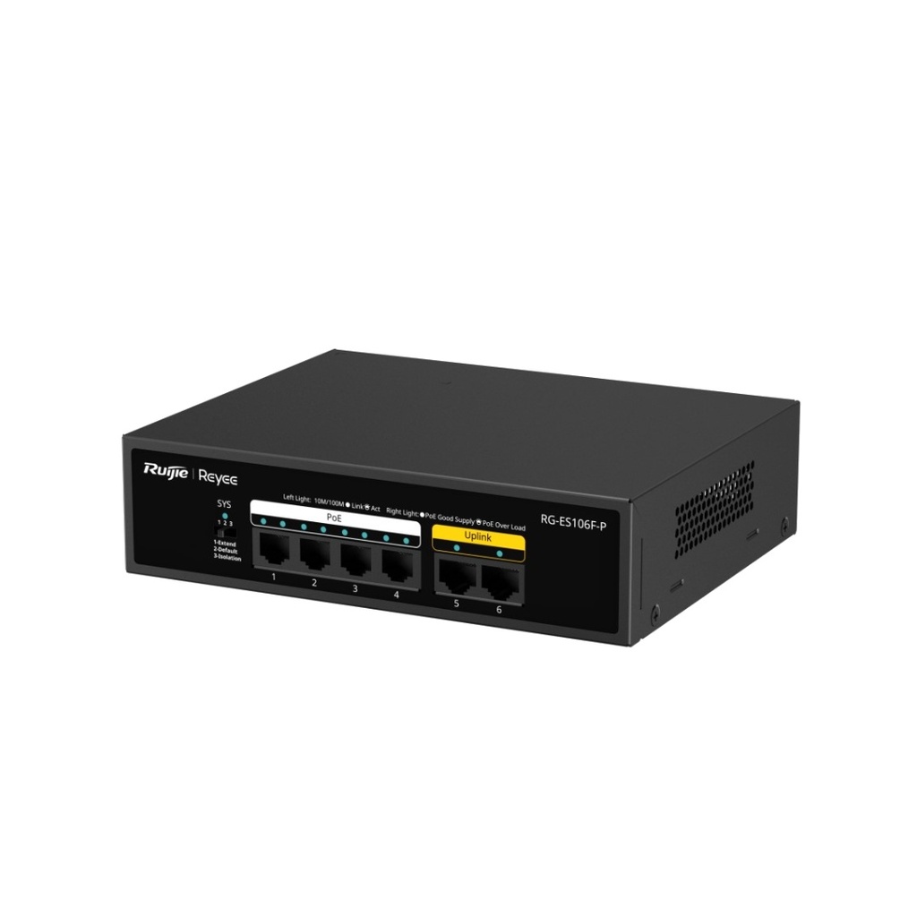 Ruijie Reyee RG-ES106F-P 4-Port 10/100mbps POE With 2-Port FE Unmanaged Metal Switch