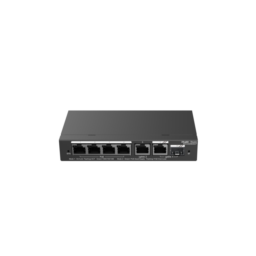 Ruijie Reyee RG-ES206GS-P 4-Port Gigabit 1Combo Gigabit SFP, 1Copper Gigabit Uplink Ports Cloud managed Switch