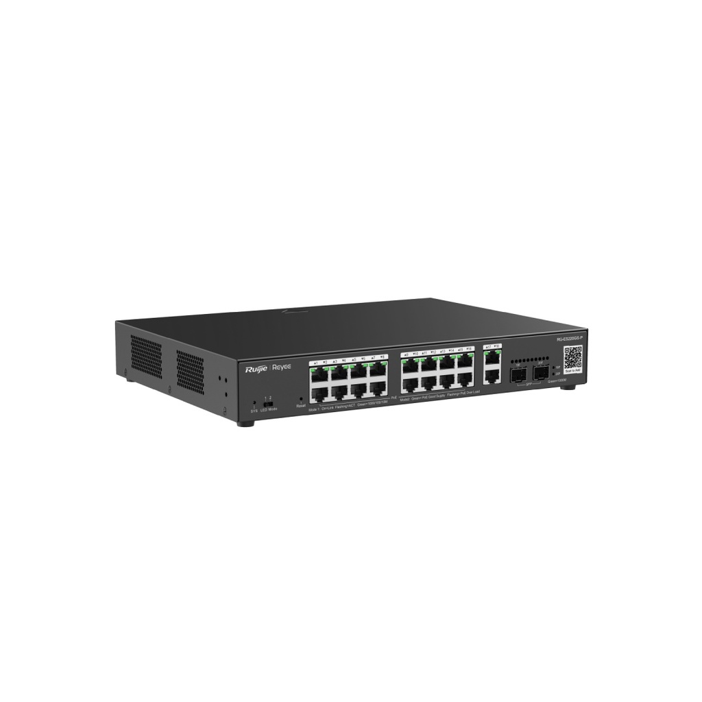 Ruijie Reyee RG-ES220GS-P 16-Port 10/100/1000 Mbps PoE+ with 2-Port Gigabit & 2-Port SFP Cloud Managed Switch