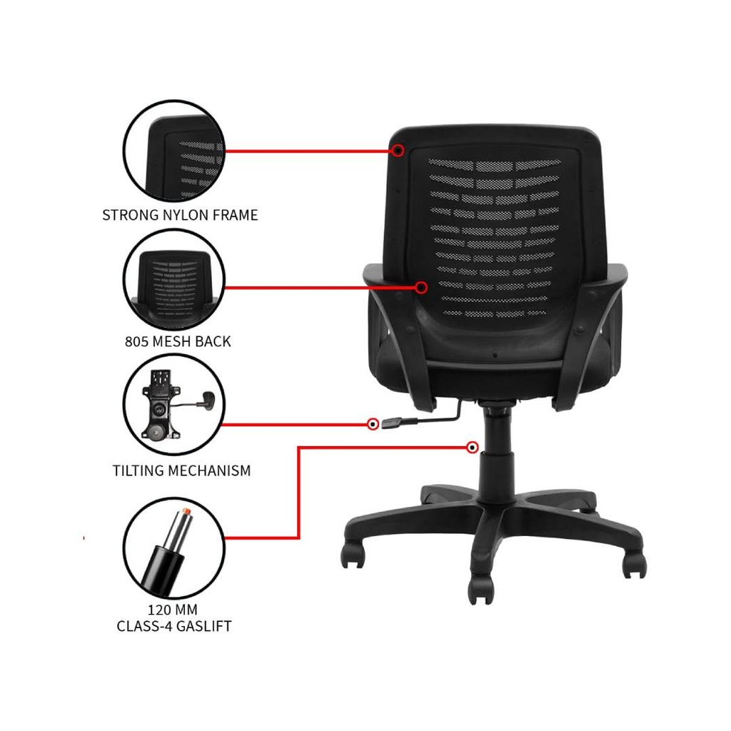 Modulus S 805-1211 Que Series Medium Mesh Back Fixed Arms Revolving Chair