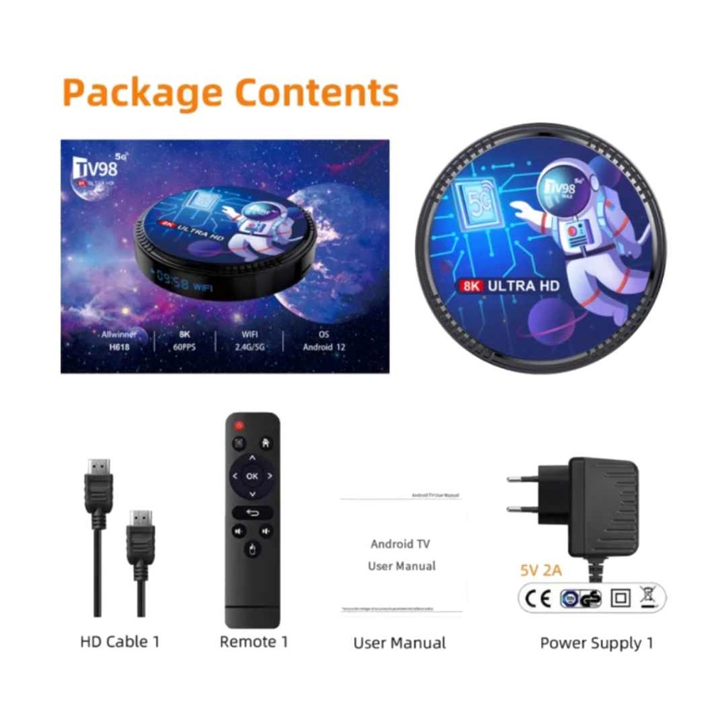 TV98 4K Ultra HD 5G Android TV Box 4GB RAM 32GB ROM