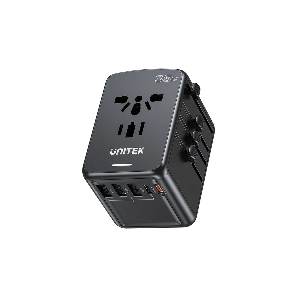 UNITEK P1121ABK01 35W Universal Travel Adapter with 2 USB-C PD & 3 USB-A Charging Ports