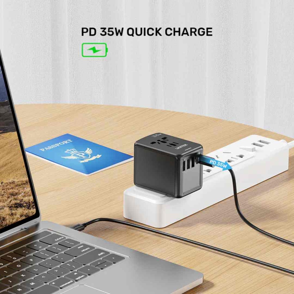 UNITEK P1121ABK01 35W Universal Travel Adapter with 2 USB-C PD & 3 USB-A Charging Ports