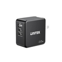 UNITEK P1117B 65W GaN Power Delivery Fast Travel Charger with Dual USB-C Power Delivery (PD) + USB-A QC3.0