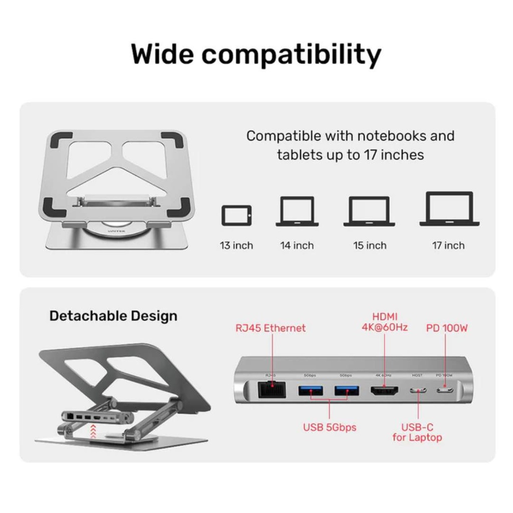 UNITEK D1109A USB-C Laptop Docking Station Stand with 360 Rotating Base