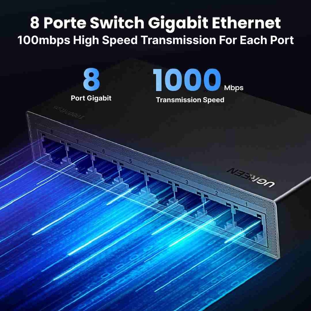 UGREEN 8-Port Gigabit 10/100/1000Mbps Ethernet Switch PC+ABS Housing EU (CM834)