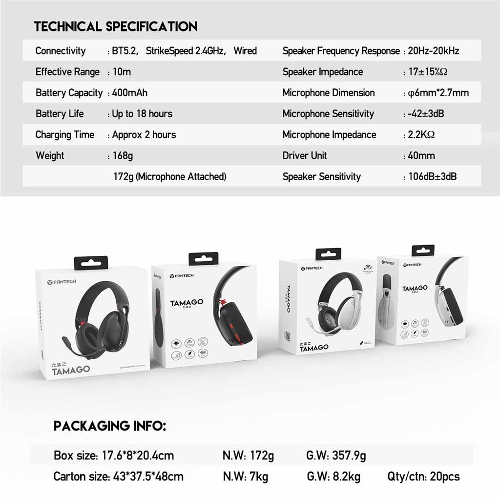 Fantech TAMAGO WHG01 Tri-Mode Wireless, Wired & Bluetooth Headset