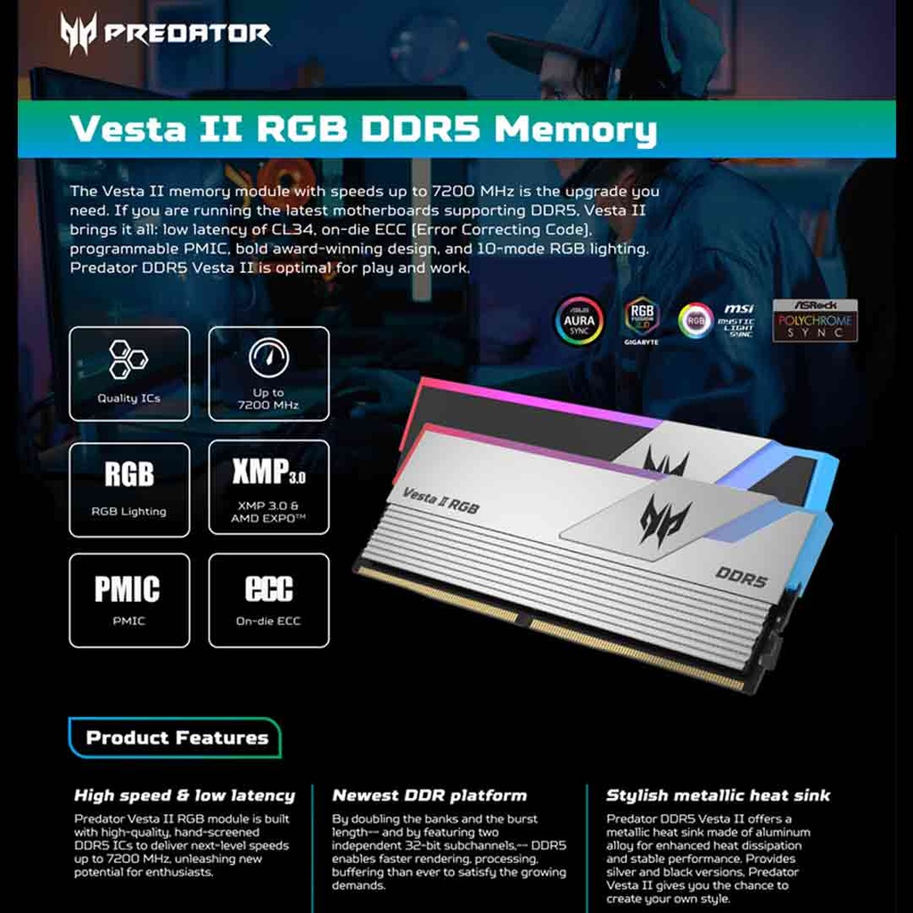 Acer Predator Vesta II DDR5 RGB 16GB Gaming RAM (6000Mhz)
