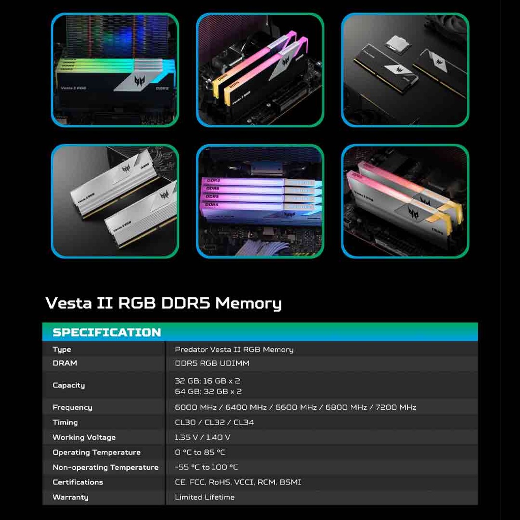 Acer Predator Vesta II DDR5 RGB 16GB Gaming RAM (6000Mhz)