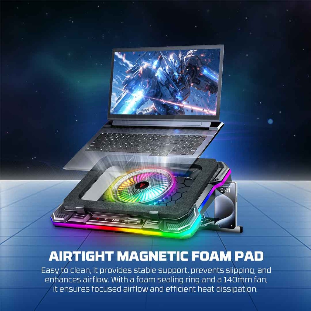 Fantech NC22 RGB Cooling Pad with Adjustable Fan Speed & Phone Holder