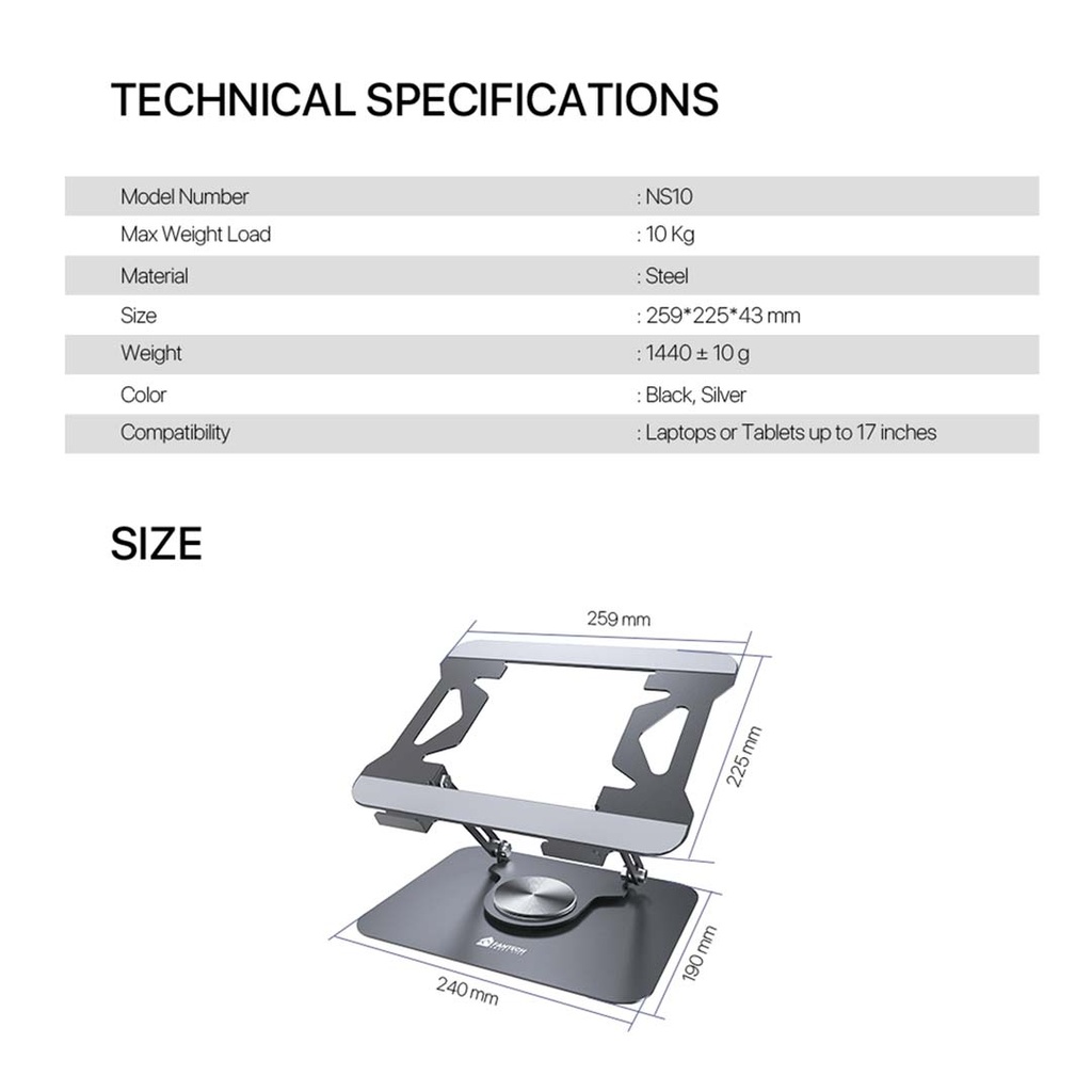 Fantech NS10 Foldable Laptop Stand with 360° Rotating Base