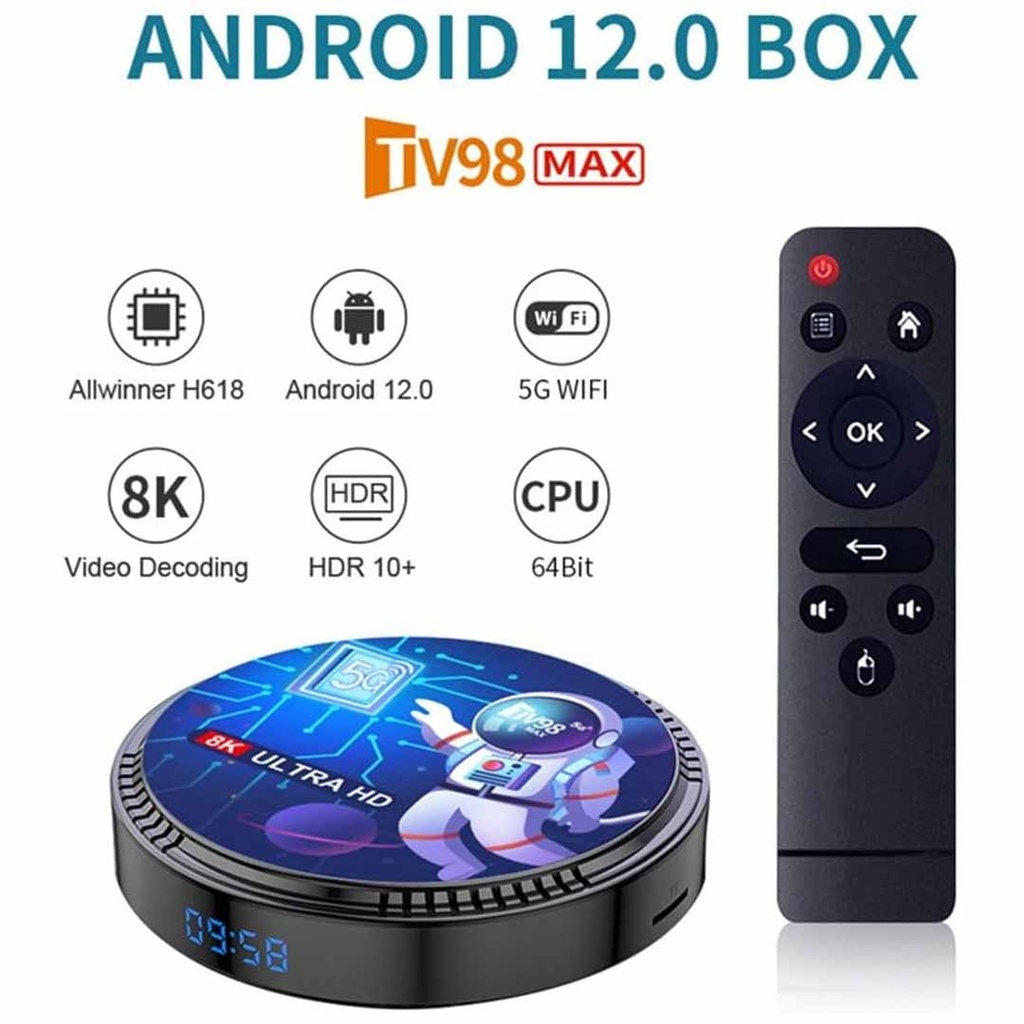 TV98 8K Ultra HD 5G Android TV Box 4GB RAM 32GB ROM (H618)