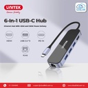 UNITEK D1084A uHUB H6 Gloss 6-in-1 USB-C Hub with Triple USB 3.0 Plus 4K HDMI, PD100W & Gigabit Ethernet