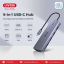 UNITEK D1113A uHUB N9+ 9-in-1 Dual Display Multi-Port USB-C Hub with 100W PD, Gigabit Ethernet and Card Reader