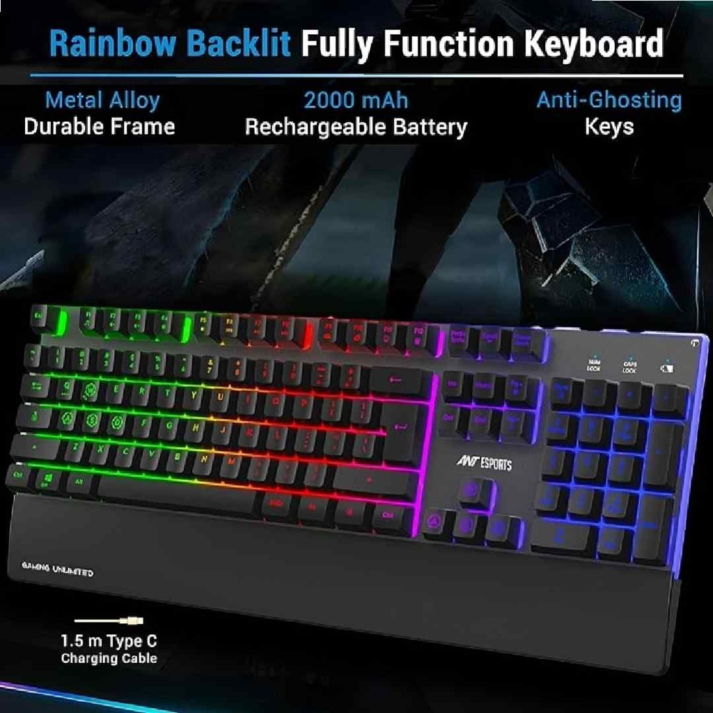 Ant Esports KM500W Pro Wired Gaming Backlit Keyboard Mouse Combo with Type-C Adapter