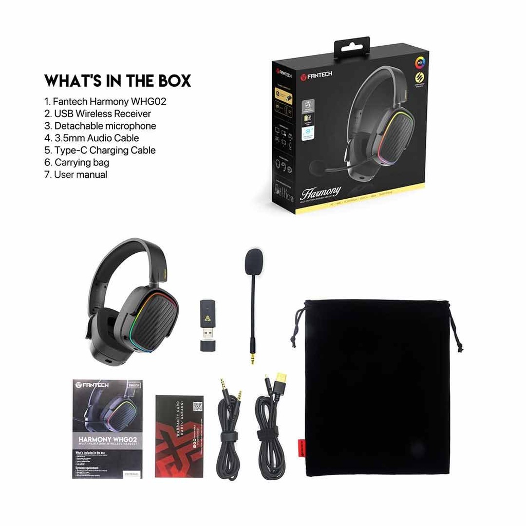 Fantech Harmony WHG02 Wireless & Bluetooth Headphone Tri Mode Connection