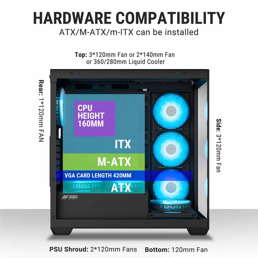 ANT Esports Crystal X7 ARGB (ATX) Mid Tower Gaming Case