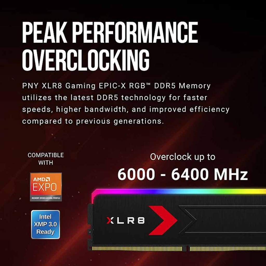 PNY XLR8 RGB 16GB DDR5 6400MHz Desktop Gaming Ram (MD32GK2D5640036XRGB)