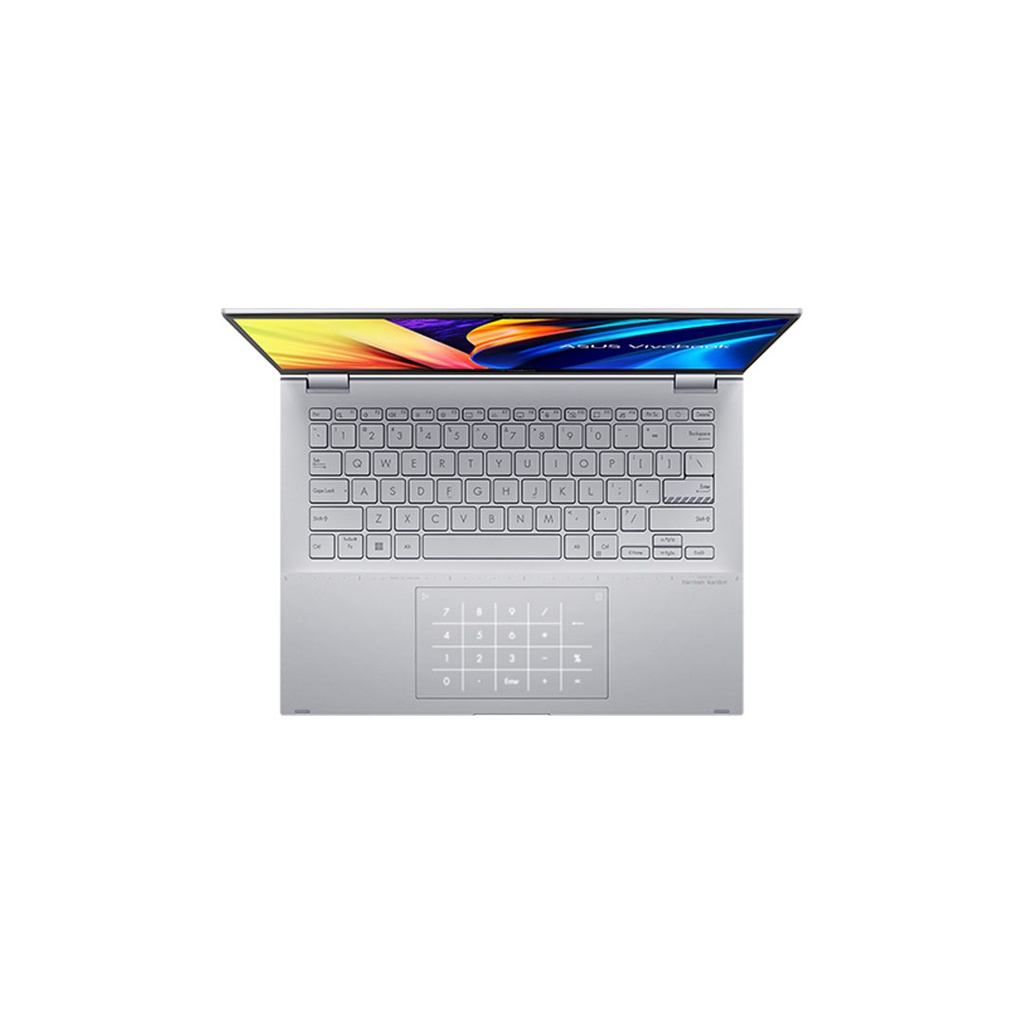 Asus Vivobook S14 Flip (TP3402VA-LZ248W) i9-13900H | 16GB RAM | 1TB SSD | Intel Iris Xe Graphics | 13th Gen | 14" WUXGA IPS Touch 360 Display | Windows 11 | Backlit Keyboard | Backpack | Mouse | Touch NumberPad | Silver | 2 Years Int'l Warranty | 1-year Perfect Warranty