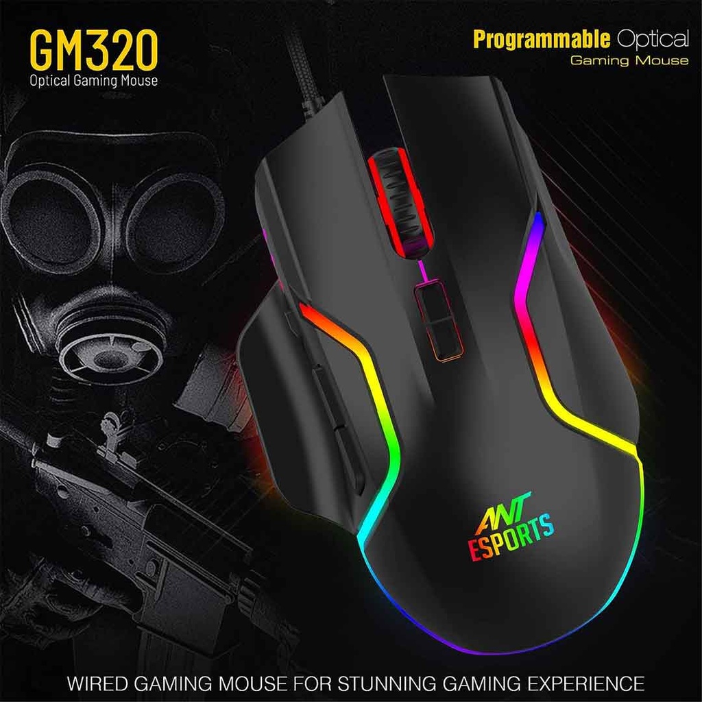 ANT Esports GM320 RGB Programmable Optical Gaming Mouse (12800 DPI)