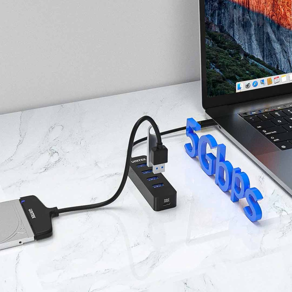 UNITEK H1117B uHUB Q4 4-Port USB-C to USB-A 5Gbps Hub With Optional USB-C Power