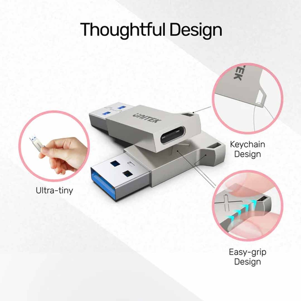 UNITEK A1034NI USB-A to USB-C Ultra-Tiny Zinc Adapter