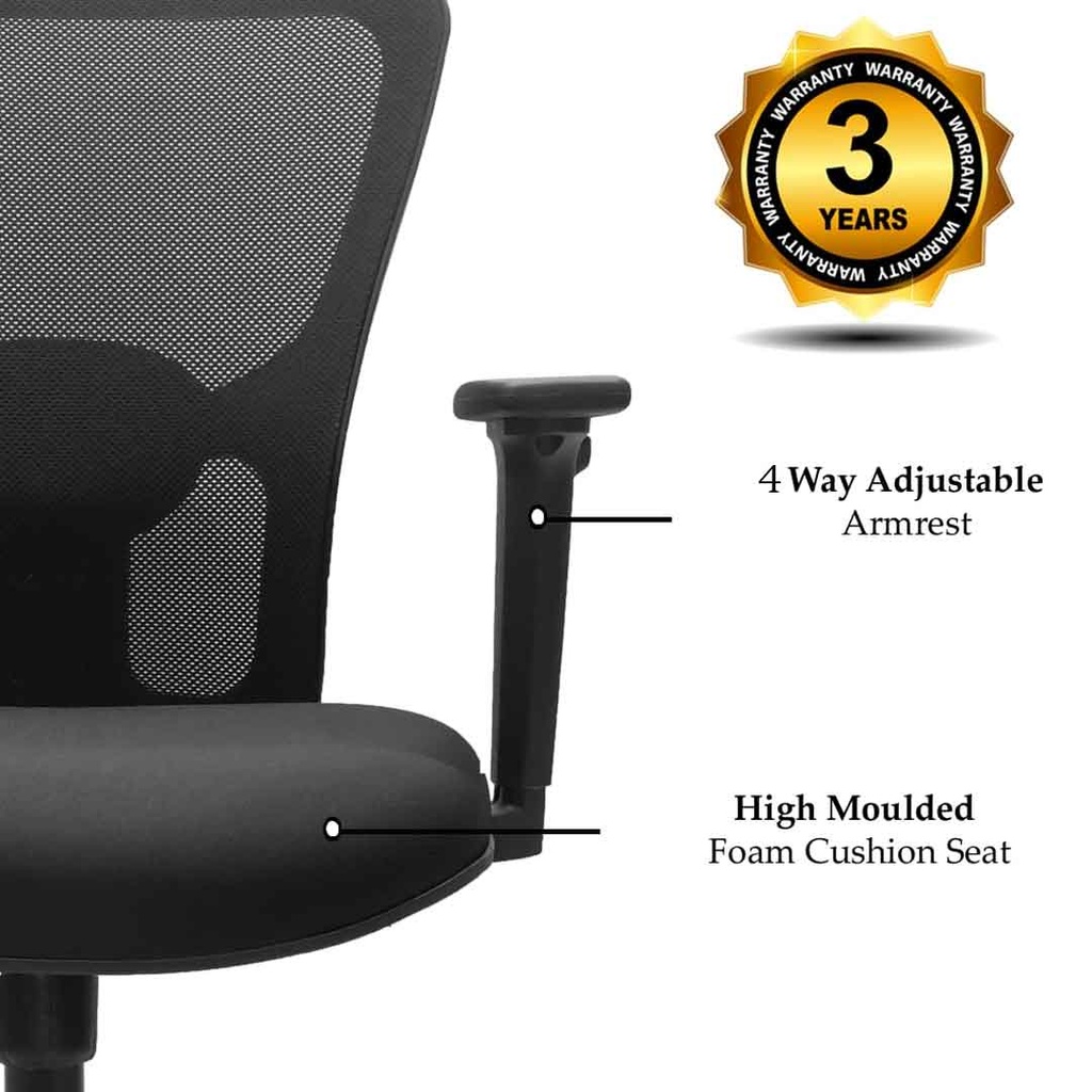 Modulus Jazz HB 4 Way Adjustable Headrest and Arms, Single Lock Mechanism Chair (Black)