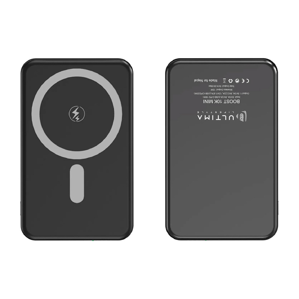 Ultima Boost 10k Mini 10000mAh Powerbank with 22.5W Fast Charging, Triple Output, Power Delivery, QC 3.0, Multi-Layer Chipset Protection, Li-Polymer Battery