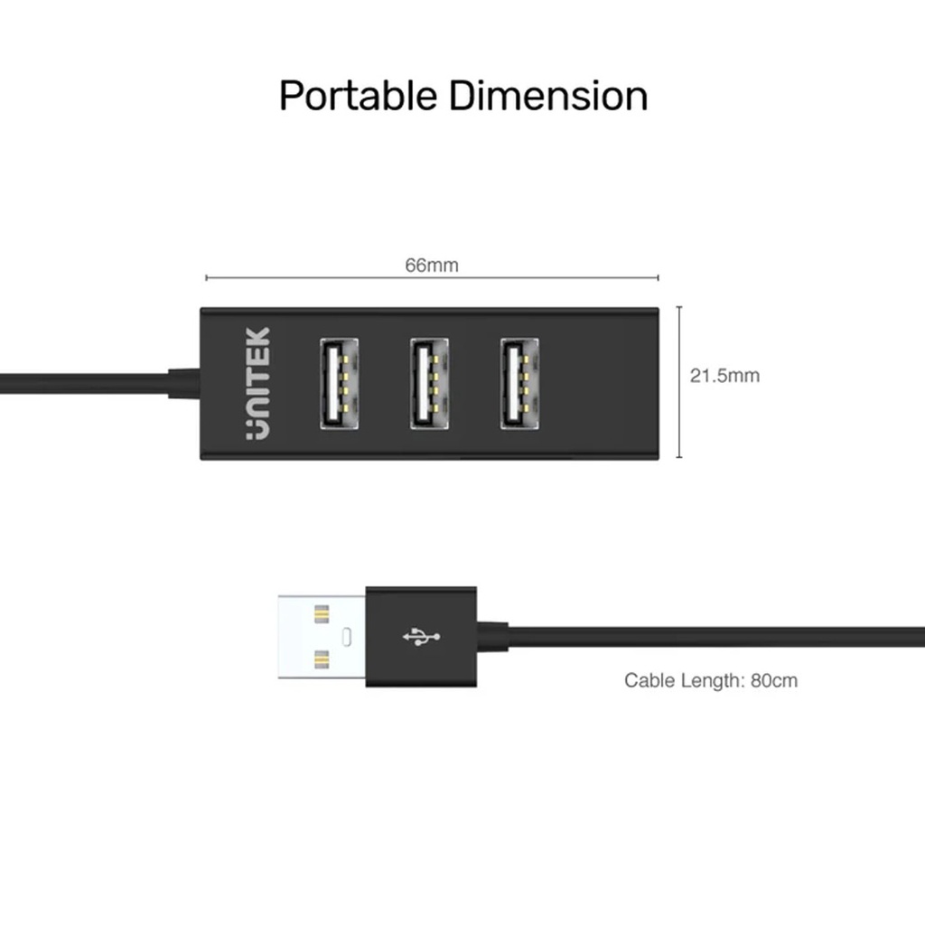UNITEK Y-2140 4 Ports USB 2.0 Hub (80cm Cable)
