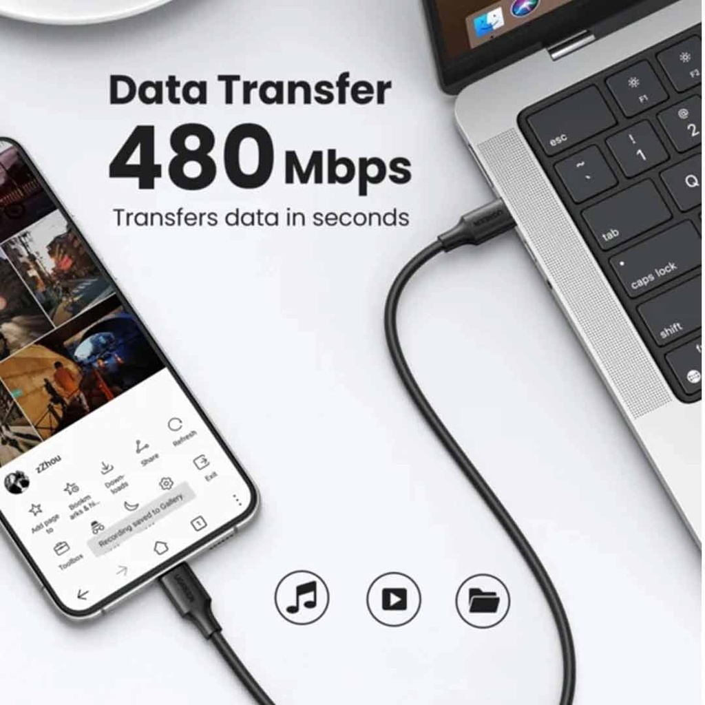 UGREEN USB-C TO USB-C PD Fast Charging Cable 3A Max Black 1m