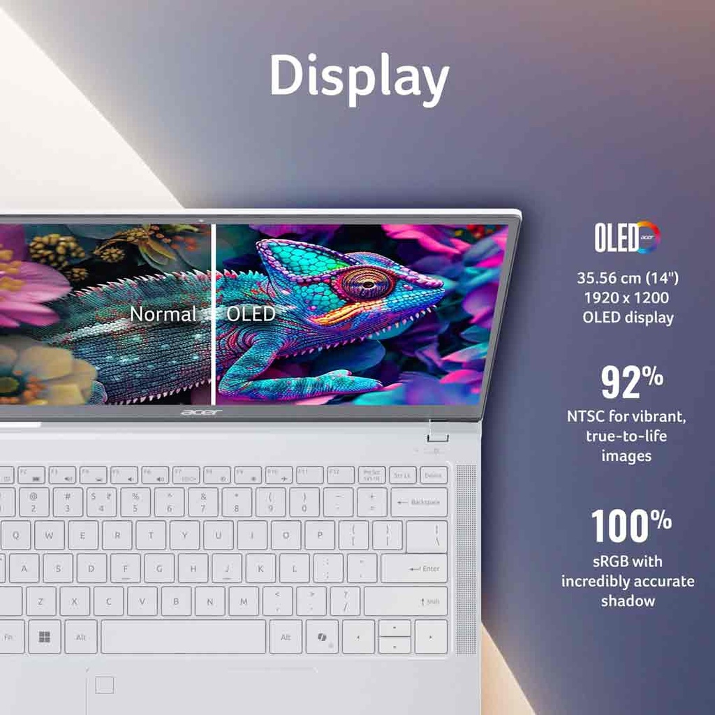 Acer Swift Neo (SFN14-54H) Intel® Core Ultra 5-115U | 16GB RAM | 512GB SSD | Intel® Graphics | 14″ OLED Display | Windows 11 | Backlit Keyboard | Light Silver | 1 Years Warranty