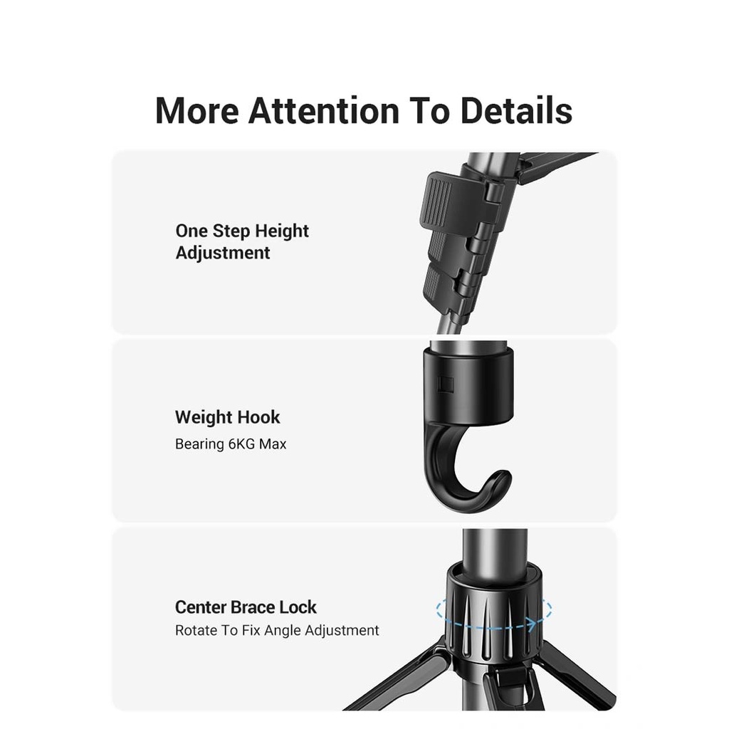 UGREEN Adjustable (53.5-175cm) Aluminum Travel Camera Tripod with 3-Way Pan Head Phone Holder DSLR iPhone Android 15187