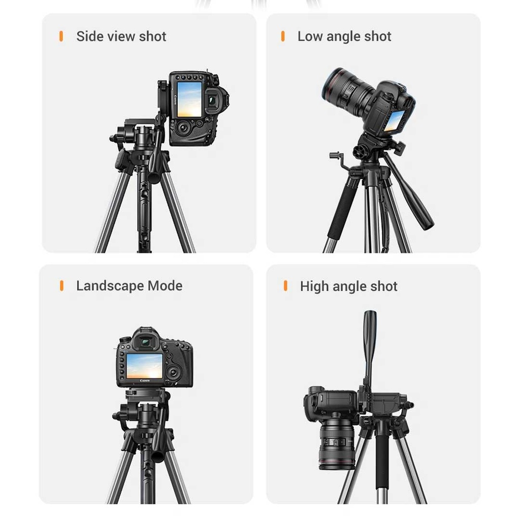 UGREEN Adjustable (53.5-175cm) Aluminum Travel Camera Tripod with 3-Way Pan Head Phone Holder DSLR iPhone Android 15187