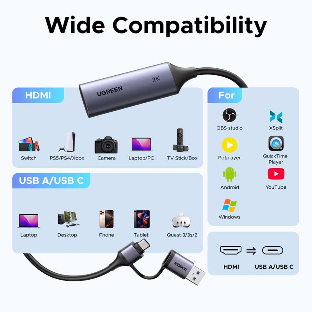UGREEN HDMI USB Video Capture Card 2K@30Hz