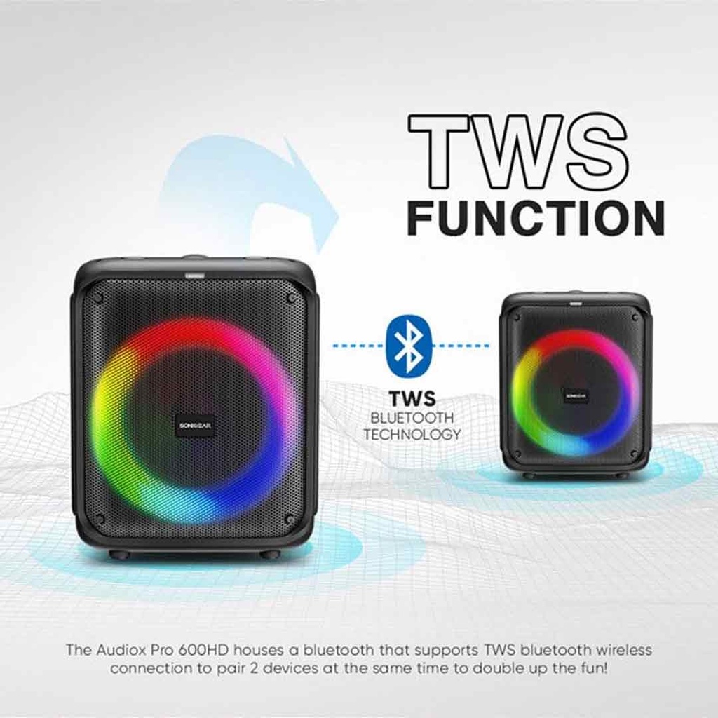 SonicGear Audiox PRO 600HD Portable Bluetooth Party RGB Speaker with 8" Woofer