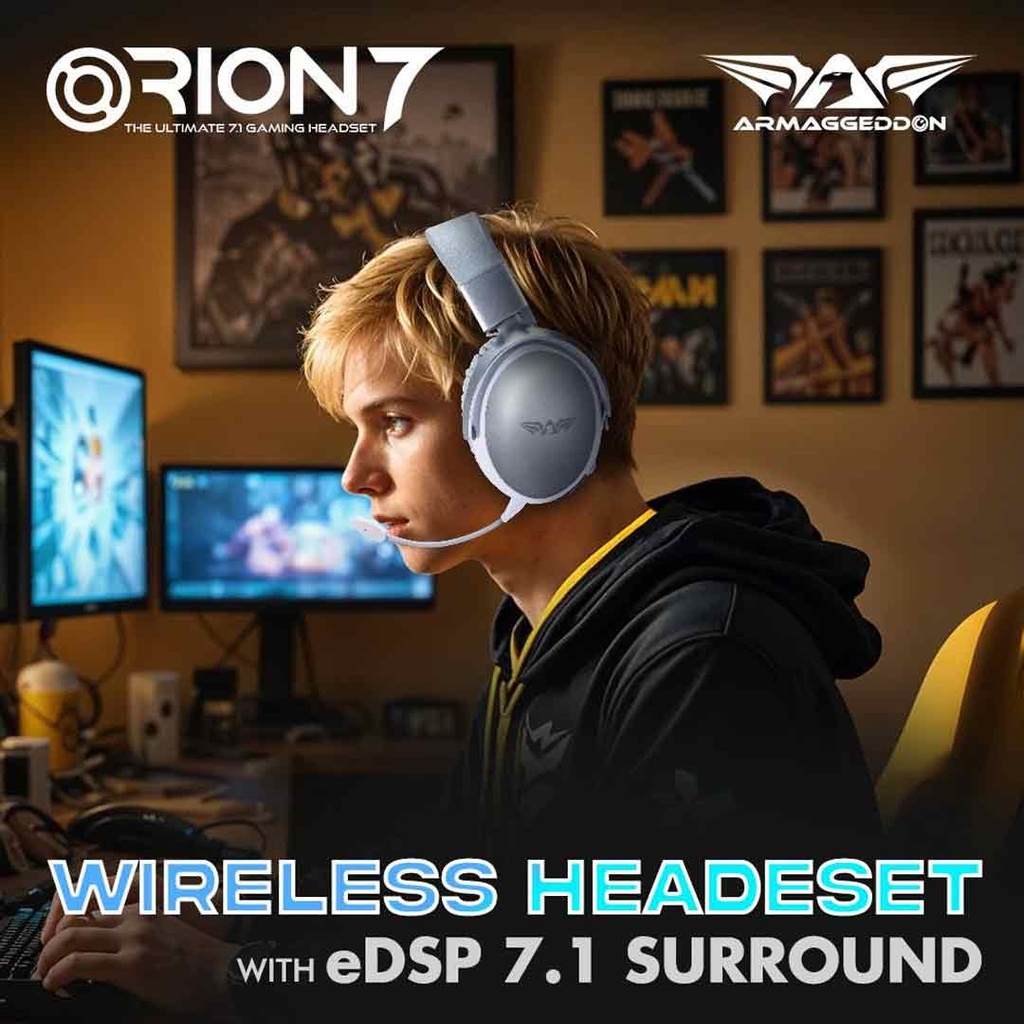 Armaggeddon Orion 7 Wireless eDSP 7.1 Surround Sound Gaming Headset | Quad Mode Connectivity | Omni D ENC Advance Detachable Mic