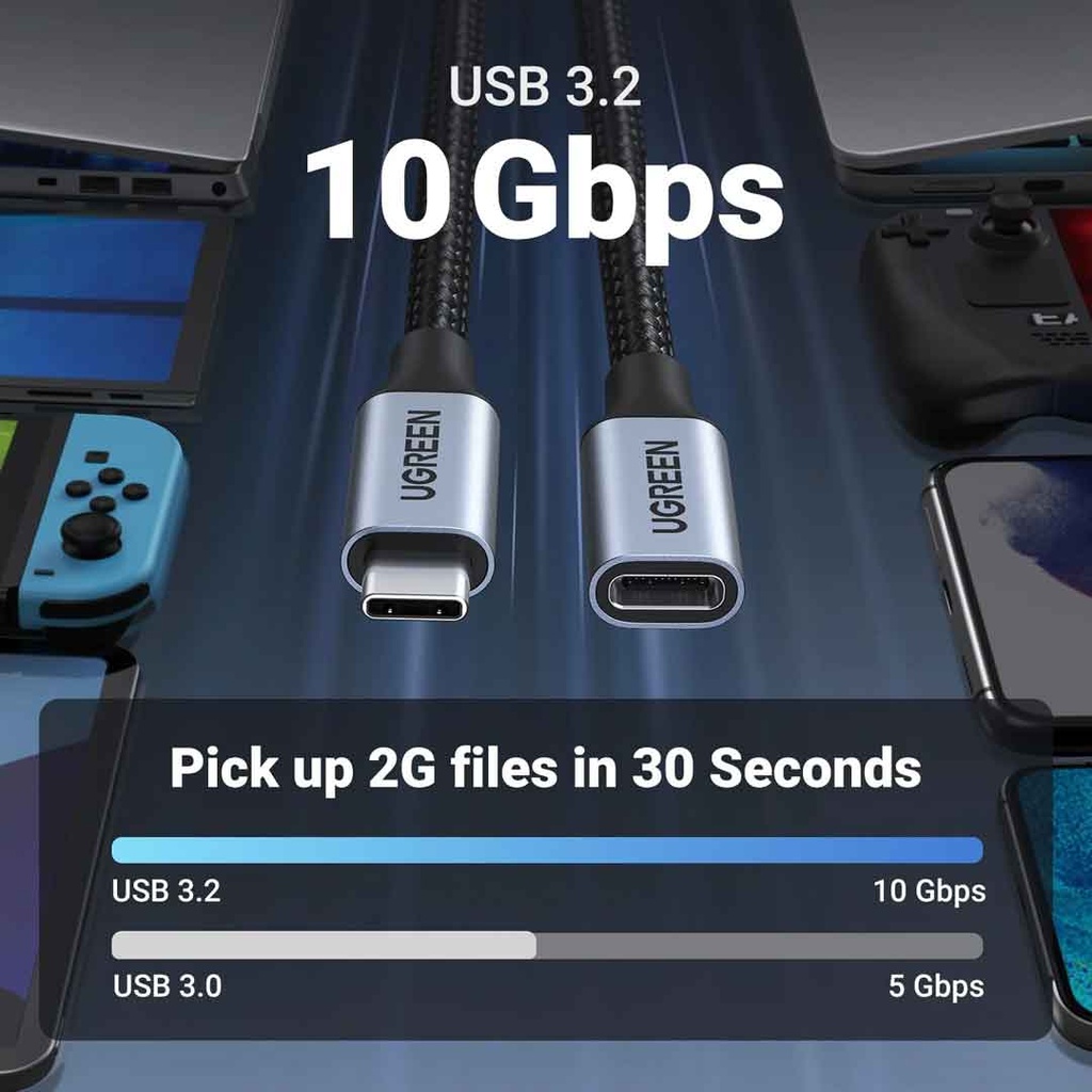 UGREEN US372 USB-C Male to USB-C Female Extension Cable (1m)