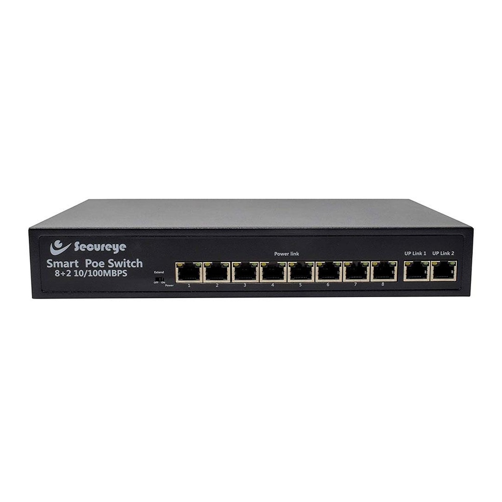Secureye (S-8FE-2UE-LD-NB) 8 PoE + 2 Uplink Ports 10/100 Mbps Managed PoE Network Switch