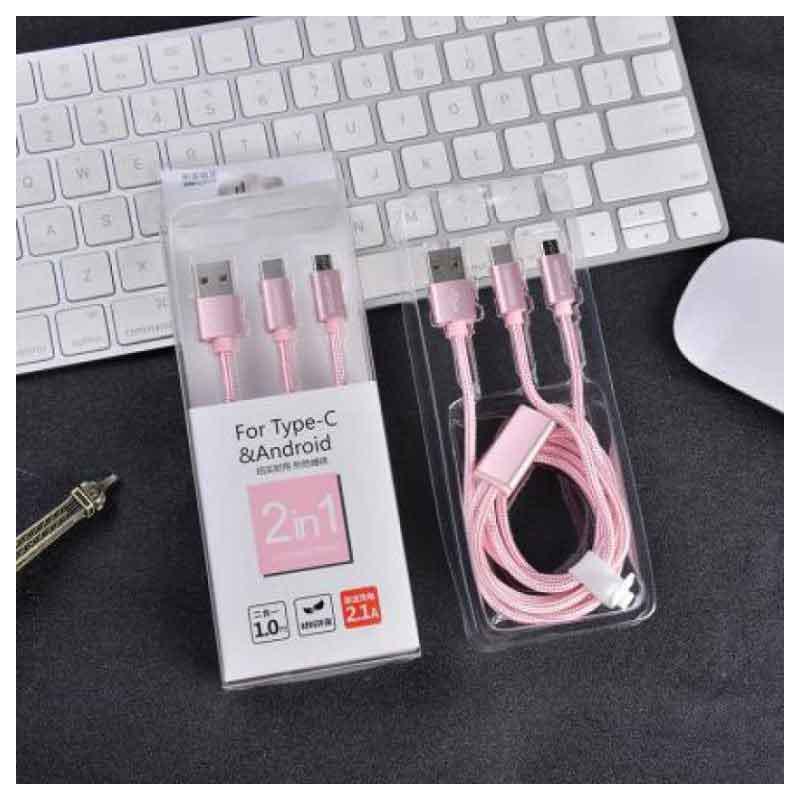 Type-C & Android Data Cable 2 in 1(Rose Gold)